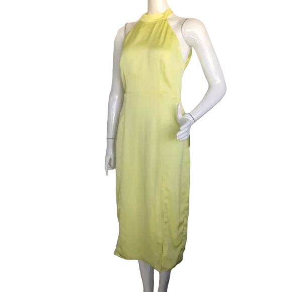 new LULUS Midi Dress, M, Yellow, Open Back, Halter/Buttons, Single vent - Picture 3 of 15
